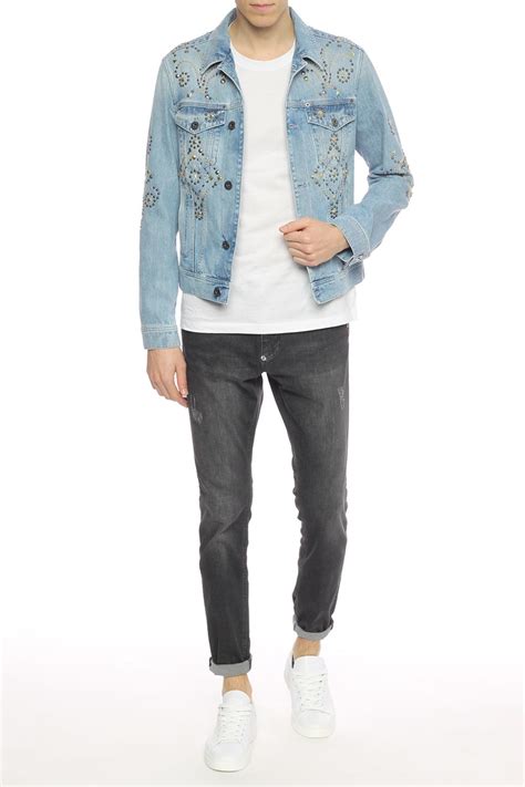 versace studded denim jacket|Versace jacket price.